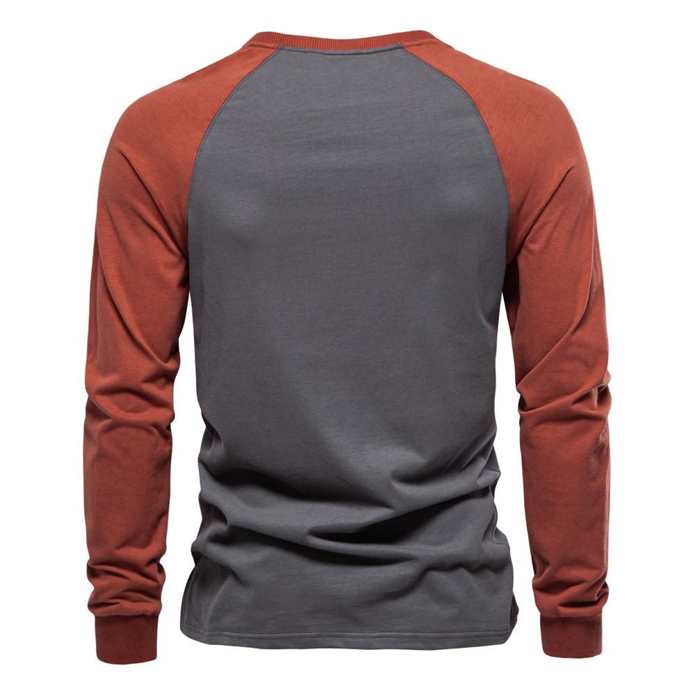 TrendHub Pánská trička 100% bavlna Dlouhý rukáv O-výstřih Patchworková Ležérní trička pro muže Nová designová trička Pánské oblečení