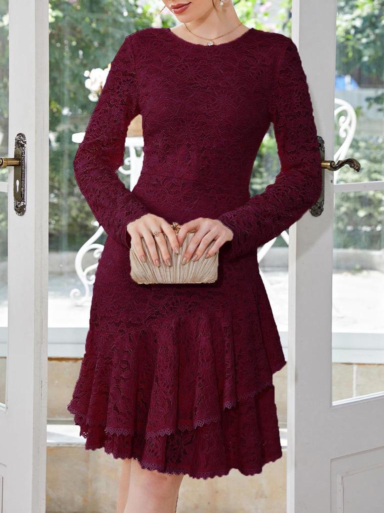 European and American Lace Ruffle Long Sleeve Fishtail Dress - New Autumn/Spring Fashion