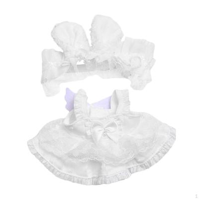 2Pcs Dolls Lace Dress and Ear Headband, Costume Accs, Handmade Clothes for 17cm Children's
