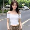 Summer New Suspender Slim Off-shoulder Short-sleeved T-shirt Female Sexy Spice Short One-word Shoulder Beautiful Top