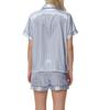 2 Stück/Set Damen Hemd Shorts Anzug Übergröße Revers Kurze Ärmel Satin Gestreift Kontrastfarbe Oberteil Elastischer Bund Kurze Hosen Homewear Loungewear