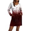 Women's Fashionable V-neck Long Sleeved Drawstring With Pocket Halloween Printed Casual Dress