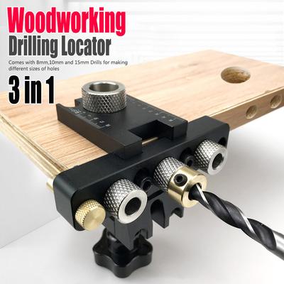 3 In 1 Drilling Jig Master Kit Precision Jig Dowel Cam Jig Pocket Hole Jig Wood Hole Drilling Guide Woodworking Position for DIY