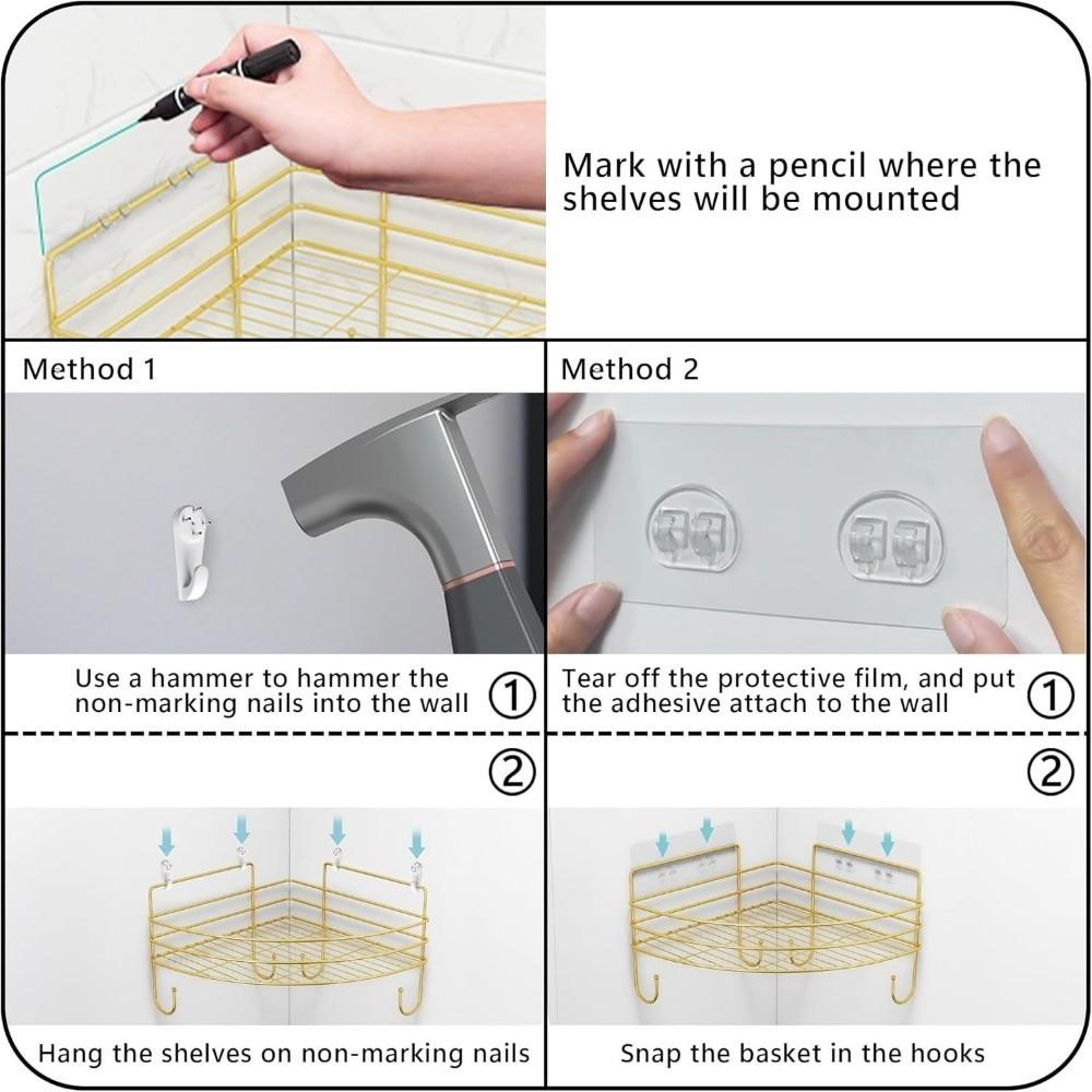Stainless Steel Bathroom Corner Shelf Space Saving Wall Mounted Wall Mounted Shelf No Drill Corner Storage Rack Bathroom Use