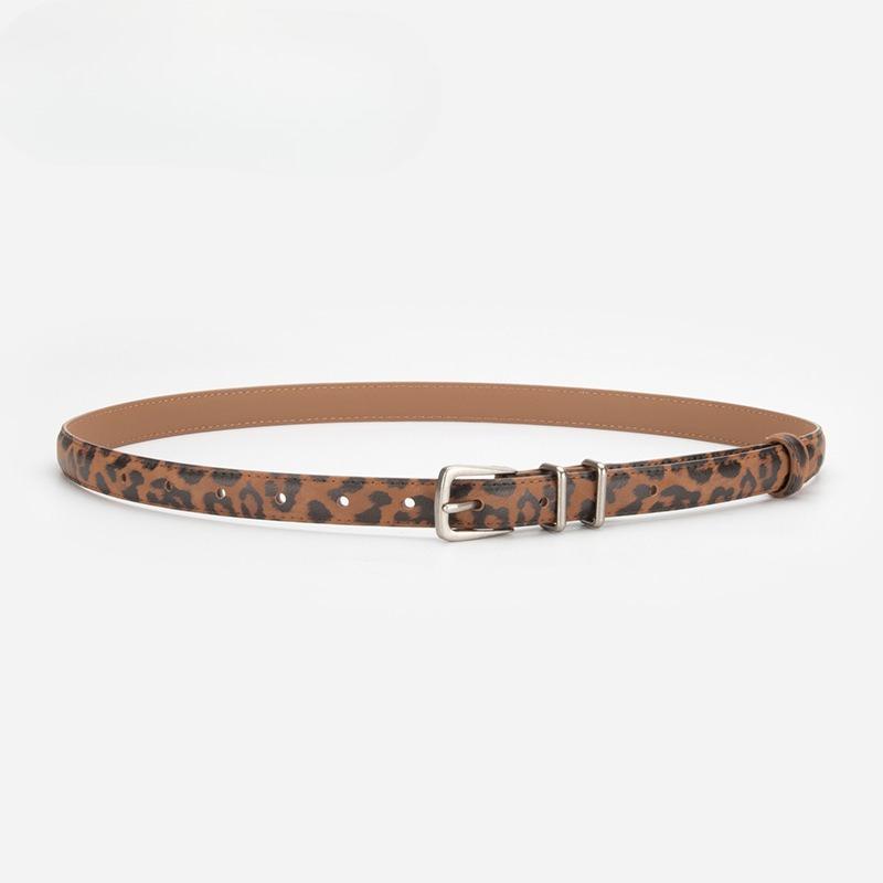 Genuine Leather Women's Belt Retro Alloy Pin Buckle Fashionable Leopard Leather Pattern Belt Decorative Belt for Women