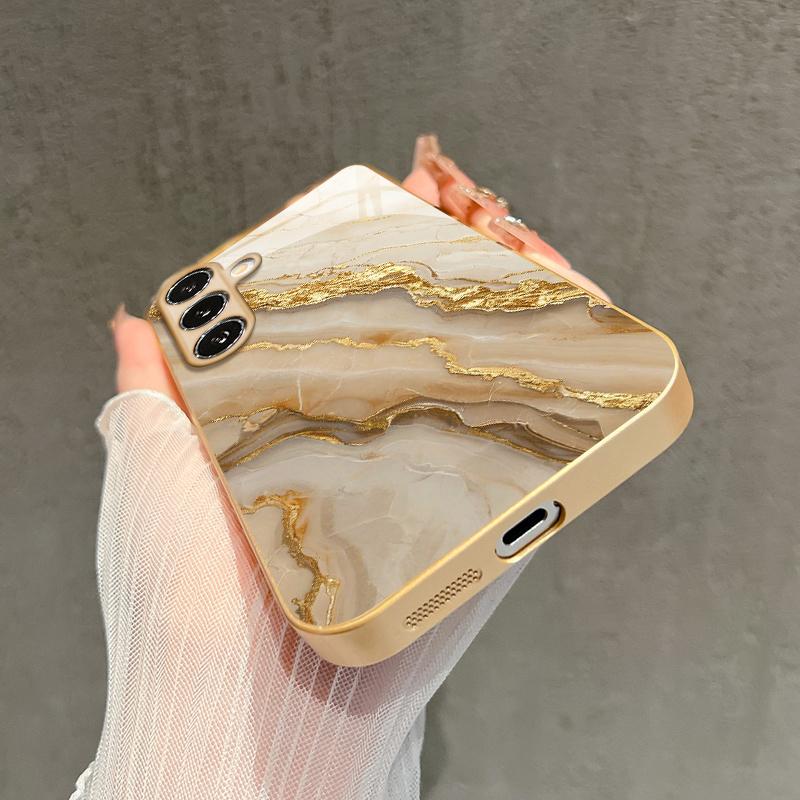 Gold Vein Marble Pattern 2D Phone Case for Samsung S26 S25 S24 S23 S22 S21 S20 A56 - Golden Metal Paint Glass Protective Cover