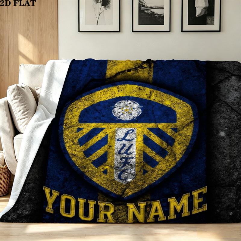 1PC Leeds United Custom Name Patterned Flannel Blanket Suitable For All Seasons for Home Decor Warmth and Comfort Gifts Holiday Present