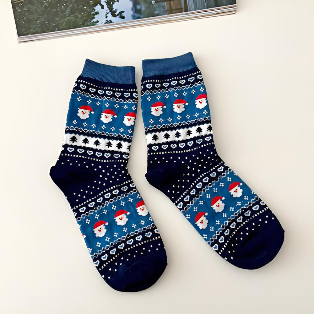 4Pairs Korean Christmas Socks Gift Set –  Winter Cozy Women’s Socks – Holiday Cute Gift Box – 3 Color Sets (Red / Beige / Blue Navy)