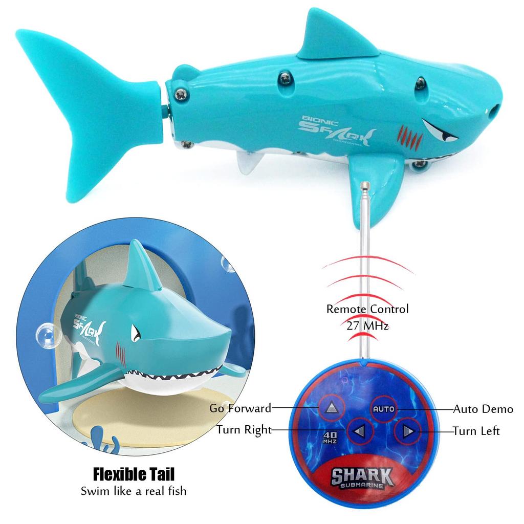 Tipmant Cute RC Shark Mini Radio Control Fish Boat Submersible Electric Animal Toy Pool Aquarium Kids Birthday Gift (Blue)