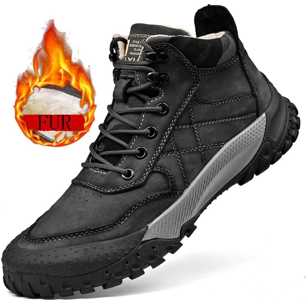 Fashion Men's Outdoor Sneakers Hiking  Mountain Boots Leather Waterproof Sneakers Work Seasons Shoes Anti-slip Wearable High Top Boots