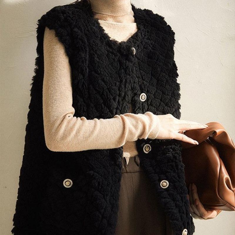 

Меховой жилет женский ромбовидной текстуры весенне-осенние новые модели сейчас популярны пальто из овечьей шерсти 4XL