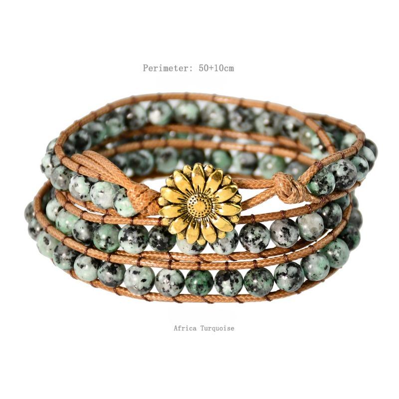 GemChic Women's Ethnic Weave Rope Multilayer Stone Beads Alloy Sunflower Bracelet Classical Retro Birthday Christmas Jewelry Gift
