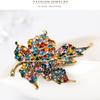 Vintage Brooch Colorful Maple Leaf Pins for Women Wedding Rhinestone Metal Badges Jewelry