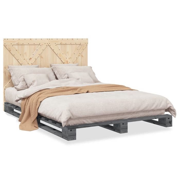 VidaXL Cadre de lit avec tête de lit gris 160x200cm bois de pin massif, lit, meuble de chambre à coucher, lit en bois, lit 3281583