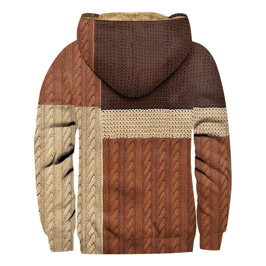 Men'S Winter Zipper Hooded Fleece Sweatshirt With Patch Pocket Casual Jacket