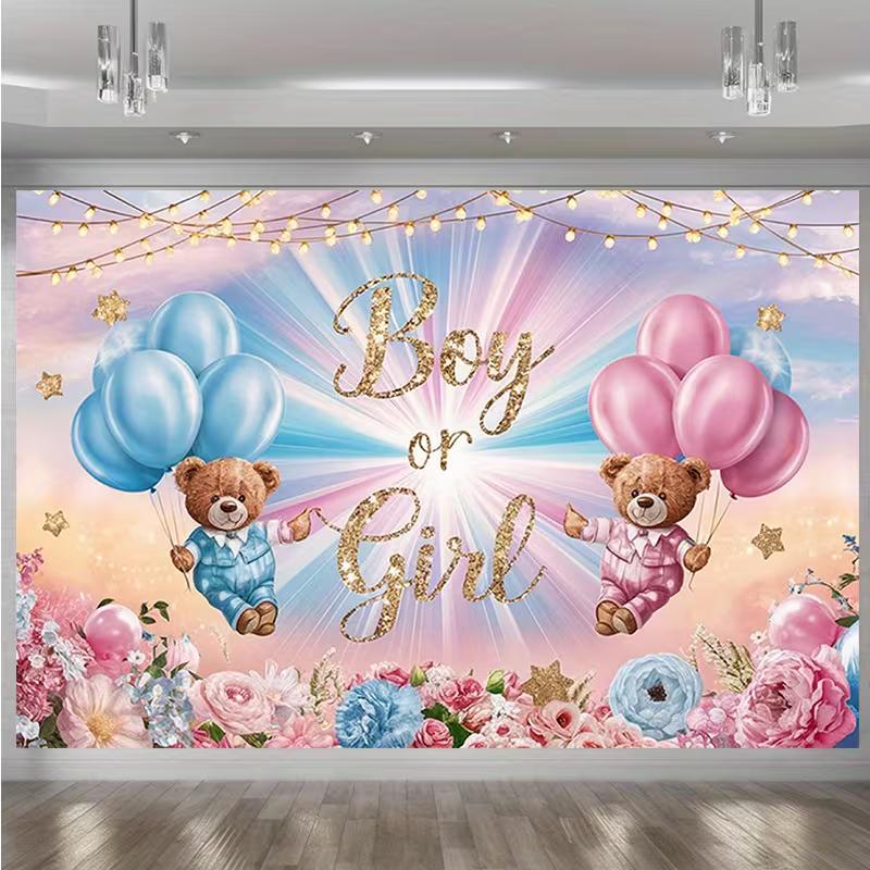 

2D Blue Pink Gender Reveal Backdrop, Party and Photography Background 47.2x31.5inch/120*80cm