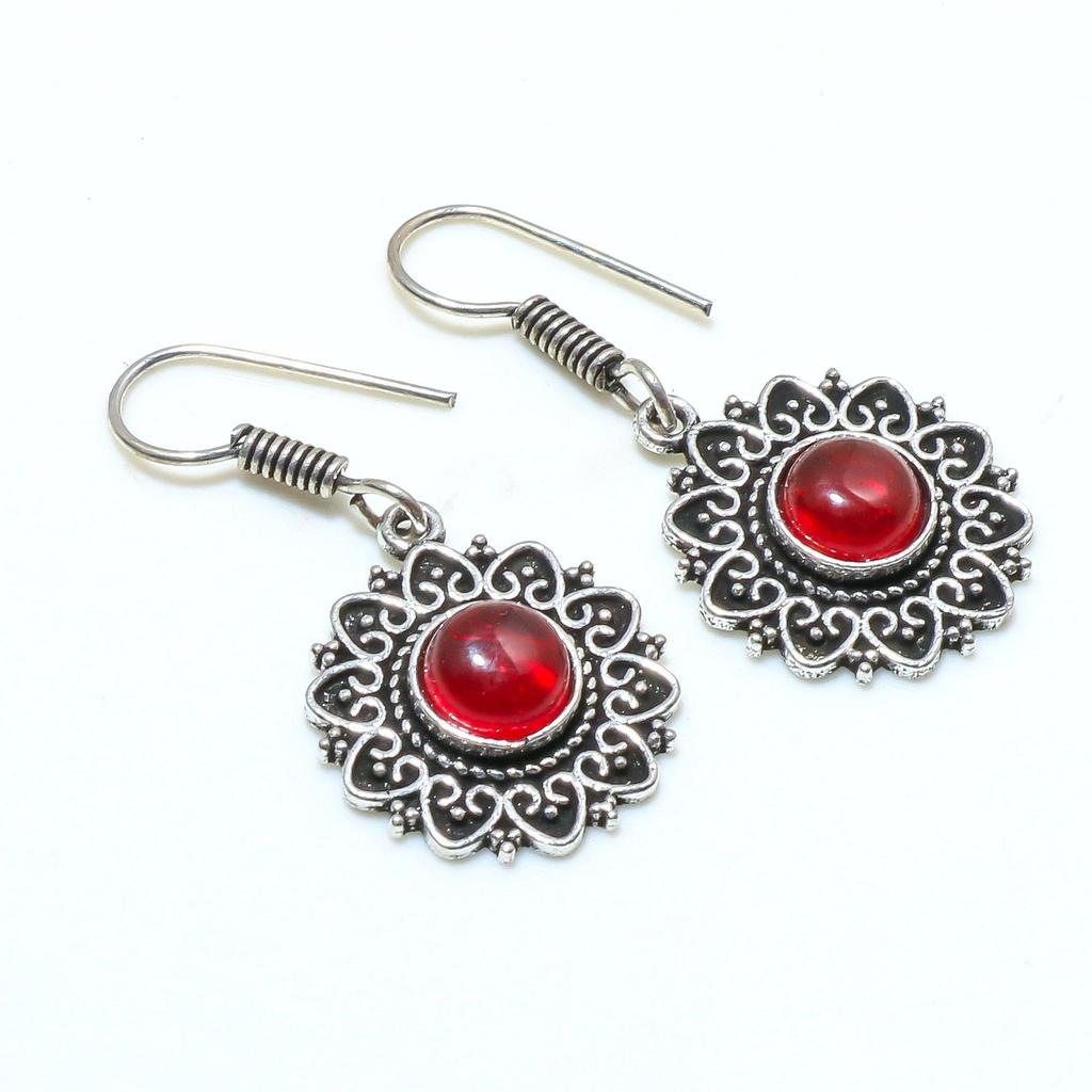 Red Mozambique Garnet Gemstone Handmade Earring Jewelry 925 Silver Earring Jewelry Size 1.98 Inches