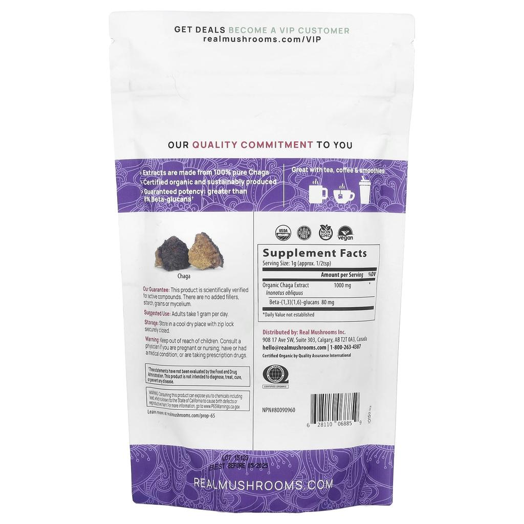 Chaga Mushroom, Organic Mushroom Extract Powder, 150G(5.29Oz)