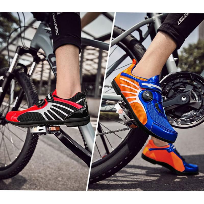 Unisex buty rowerowe z obrotowym pokrętłem, oddychająca siateczkowa cholewka, gumowa podeszwa, do jazdy na rowerze szosowym i górskim