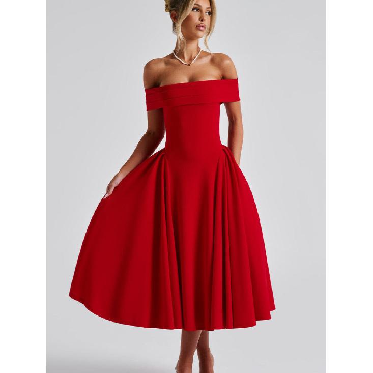 Elegancka Sukienka Damska Bez Ramiączek, Bez Pleców, na Jedno Ramię, w Czystym Kolorze, Letnia-Graniczna, Modna