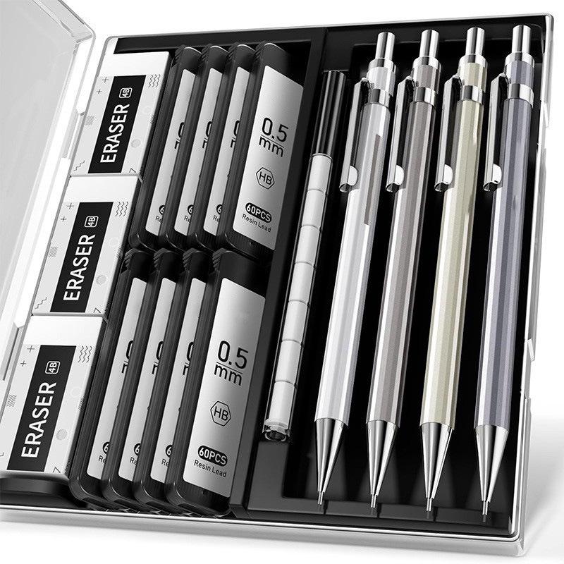 Professional Metal Mechanical Pencil, 0.5/0.7mm, Low Center Gravity, Weighted Feel, Continuous Lead Feed for Drawing & Painting.