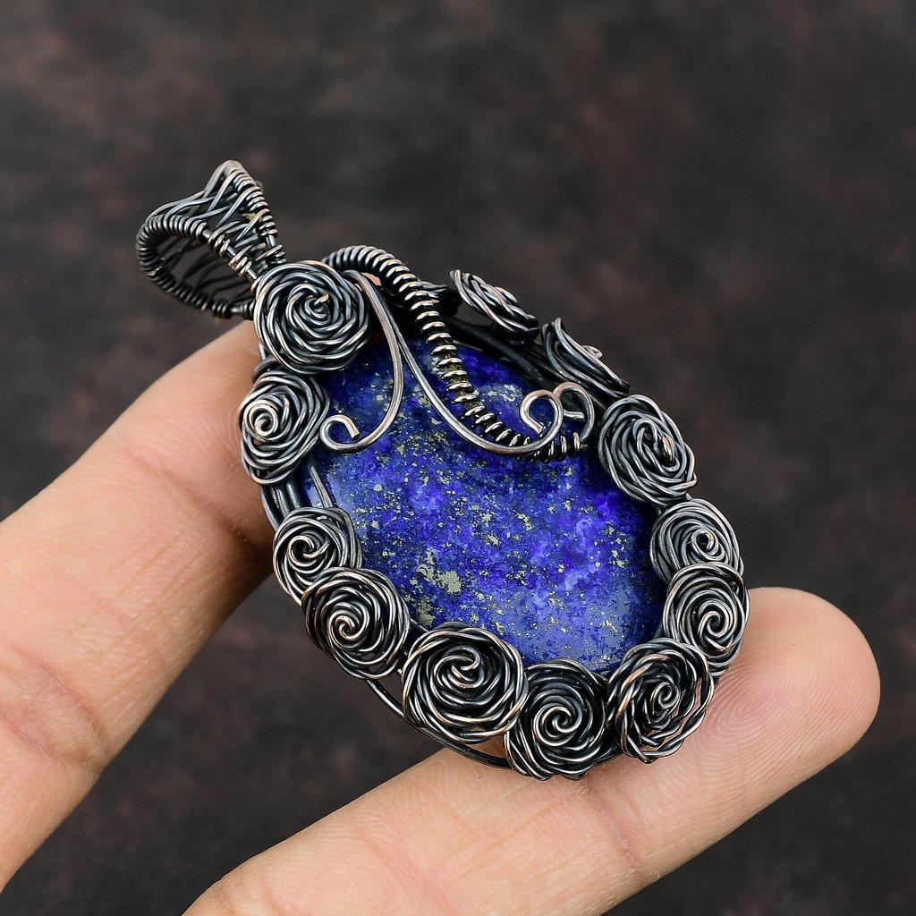 Lapis Lazuli Pendant Copper Wire Wrapped Pendant Handmade Copper Jewelry Natural Gemstone Pendant Gift For Women Dainty Wire Wrapped Jewelry