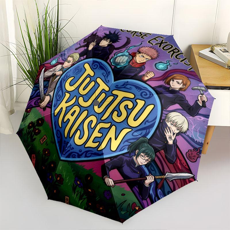 1 PC Automatic Folding Umbrella - Jujutsu Kaisen Pattern Portable Foldable Design With 8 Ribs Christmas Birthday Gifts