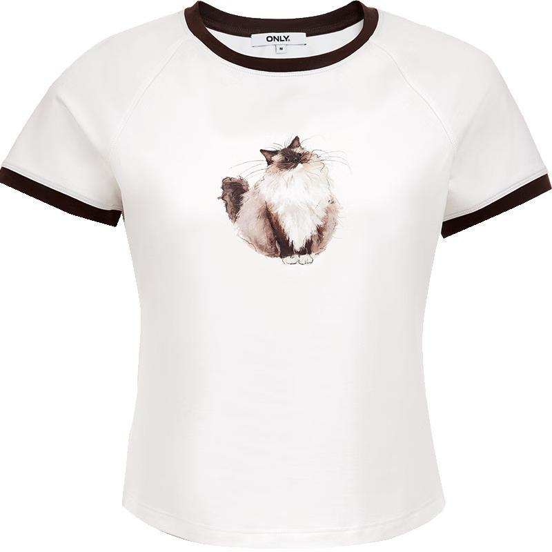 ONLY Women s Cute Cat Print Raglan Sleeve Slimming Short T-Shirt XL