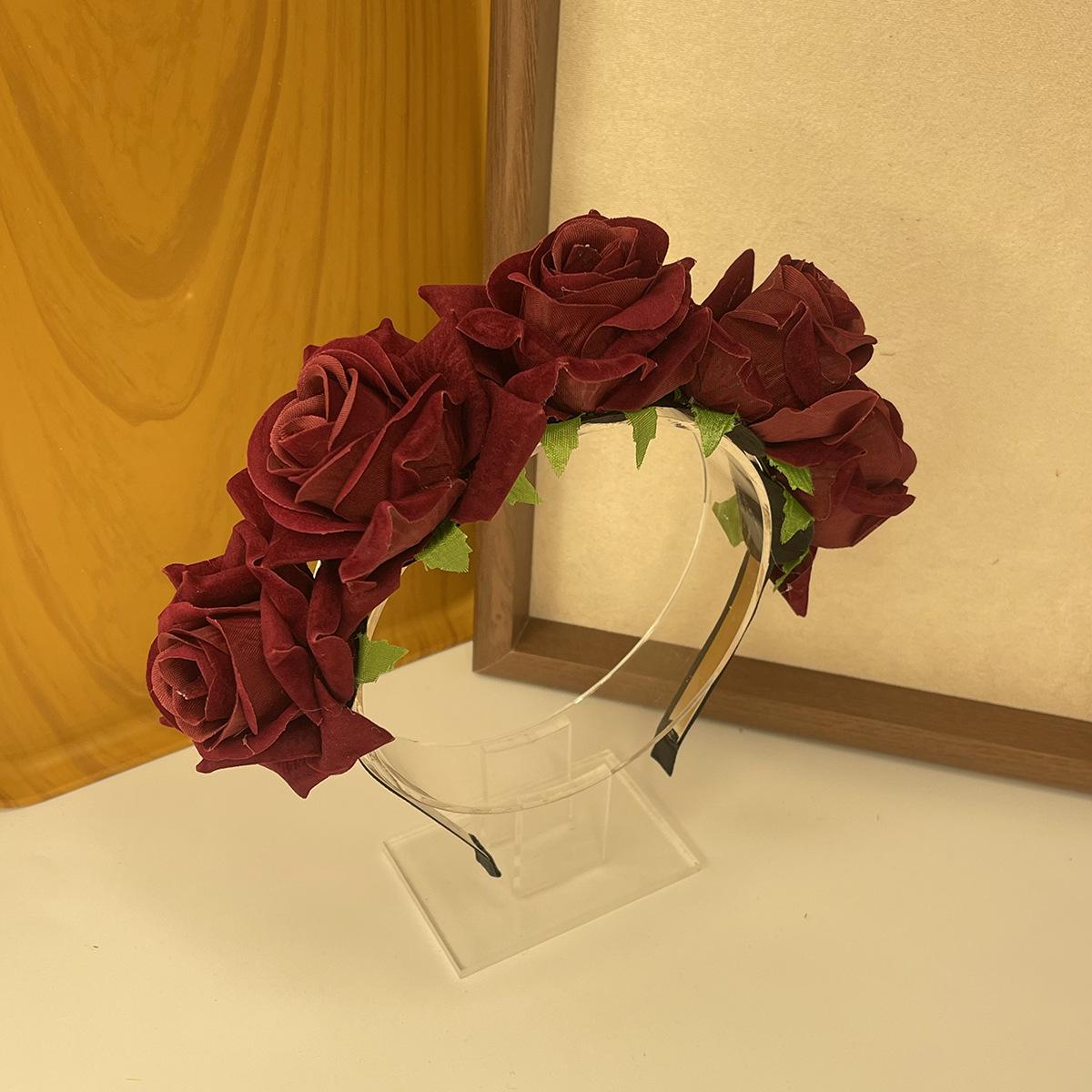 

Бархатная красная роза Лолита Готика Повязка на голову - Темный стиль Хэллоуин аксессуар вино красного