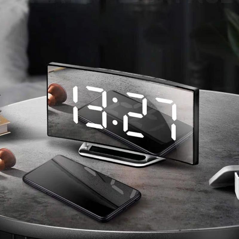 Intelligent Mirror Alarm Clock Quiet Operate Curved LED Screen Temperature Monitor Night lighting USB Battery Power