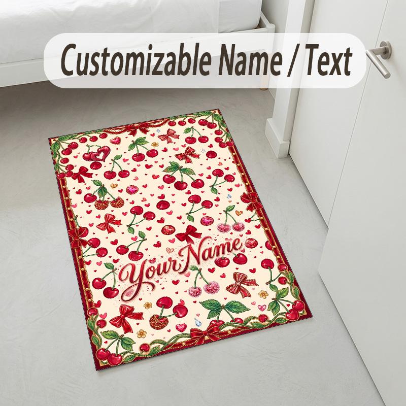 Floral Garden Theme Crystal Velvet Rug Personalized Custom Name Text Soft Floor Mat Home Decor