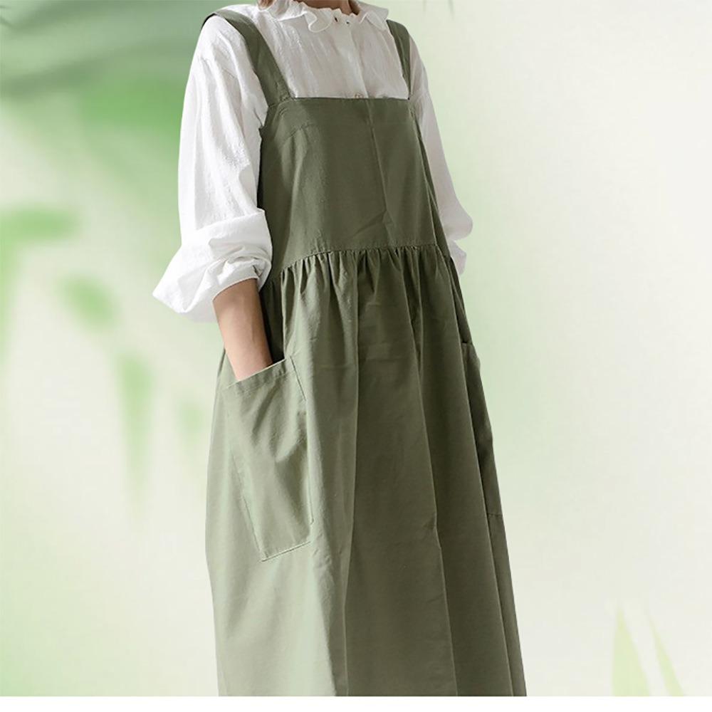 Cotton Kitchen Apron Adjustable Straps Gardening Work Uniform Korean Style Apron  Baking