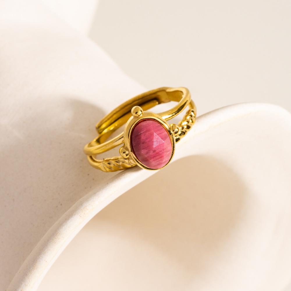 CARLIDANA Ethnic Style Multi-Layered Stainless Steel Ring Versatile High-End Jewelry Gold Plated Colorful Natural Stone Women