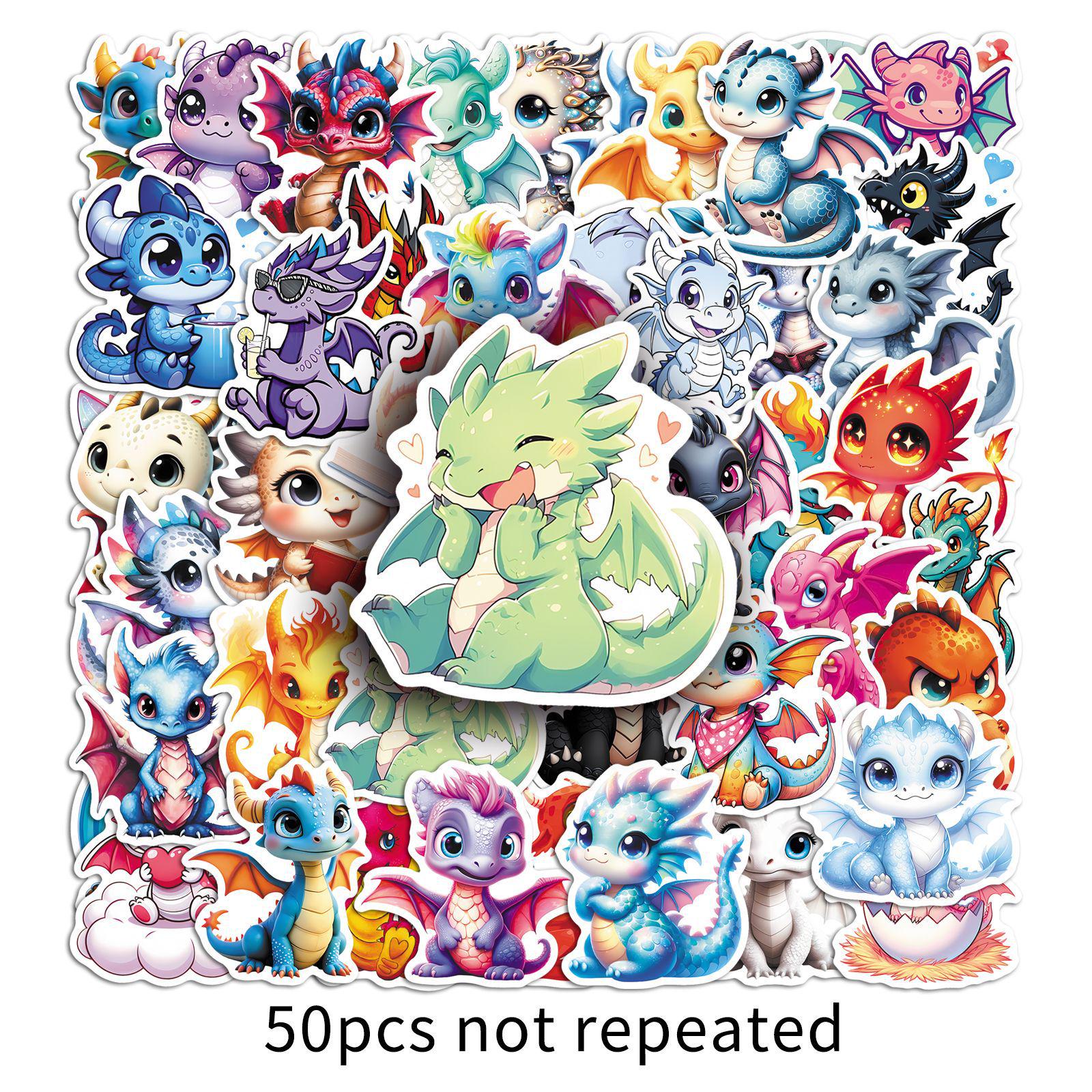50 Adorable Dragon Cartoon Stickers for Phone, Guitar, Desktop & Headphones