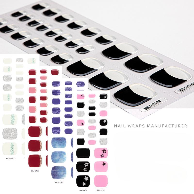 New French Gel Manicure Stickers, Toenail Stickers, Onion Pink Pearlescent Gradient Flash Semi-cured Nail Stickers