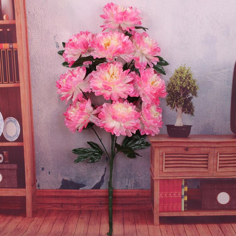 Simulation Peony Flower 10 Heads Rich and Core-spun Peony Simulation Flower Wedding Home Studio Decoration Artificial Fake Flower