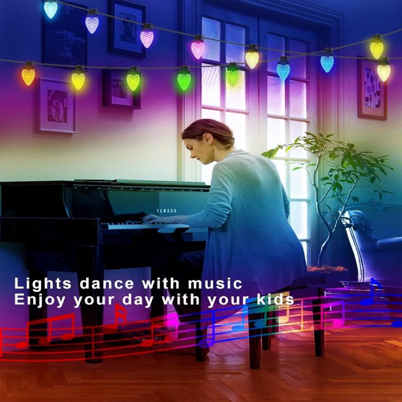 33FT Smarte Lichterkette Erweiterbar C9 DIY Farbwechsel APP Fernbedienung Halloween Musik Timer 50 LED Wasserdichte Programmierbare Lichter