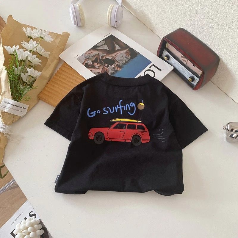 

Children s Summer Car Pattern T-shirts Design Clothes Printed Short Sleeve Tops Tees Loose Casual Toddler Tshirt 120 чёрный