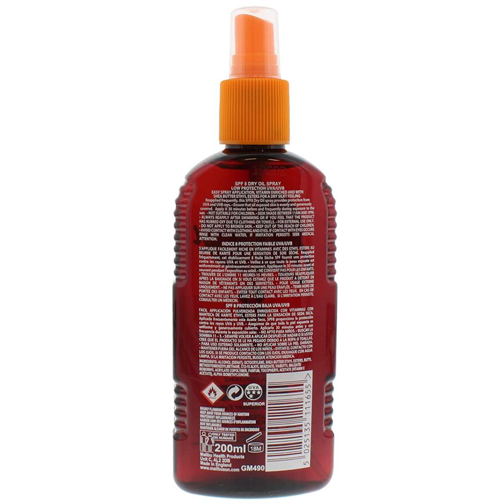 Malibu Dry Oil Spray SPF8 Tanning Oil 200ml
