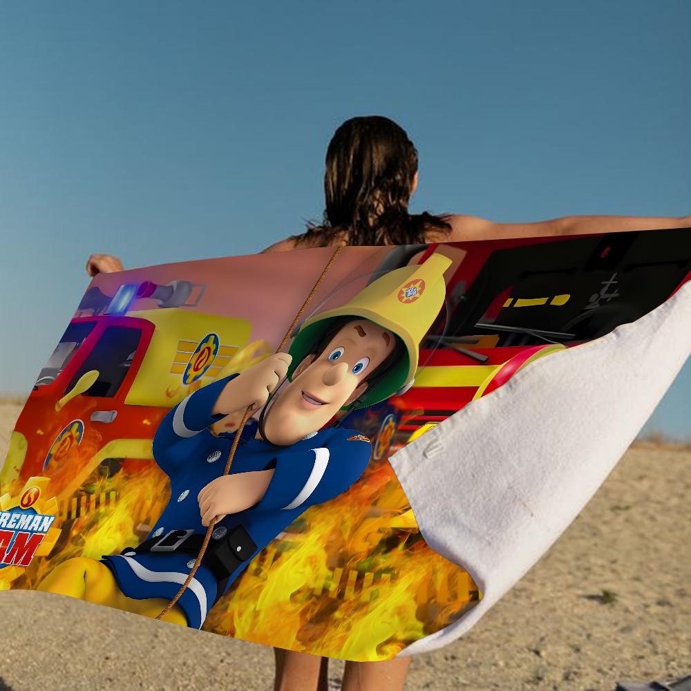 British Animated F-Fireman Sam Beach Towel Summer Kids Large Bath Pool Beach Towel Microfiber Absorbent for Swimming Travel