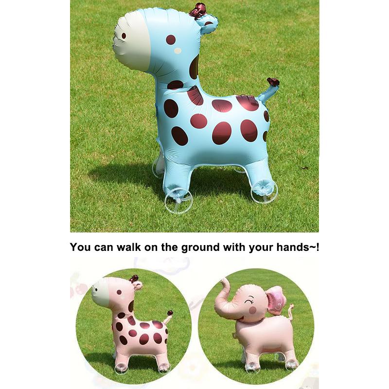 Cartoon Animals Stand Up Aluminum Film Balloons With Wheels Unicorn Tiger Giraffe Elephant Dinosaur Birthday Party Decoration