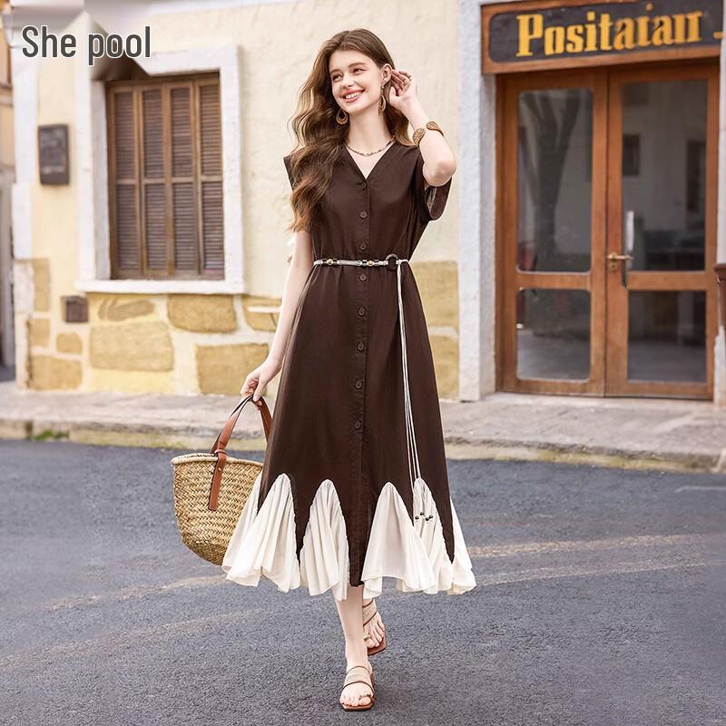 Women s Retro Ramie Blend V-Neck Sleeveless Midi Dress US 5