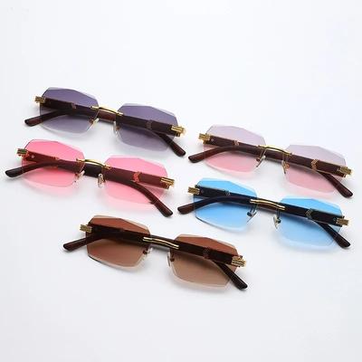 Vintage randlose quadratische Sonnenbrille Mann Marke Designer rahmenlos Verlauf Sonnenbrille Frau Mode Holz Hombre Neu
