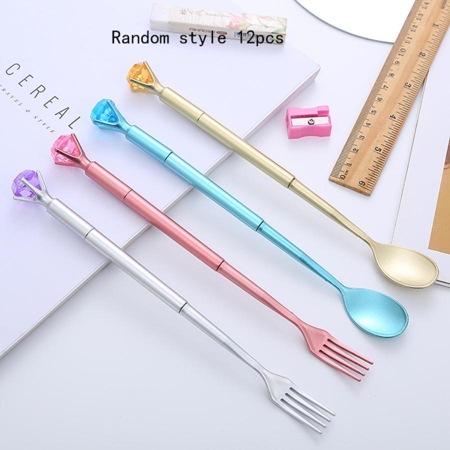 

Сезон возвращения в школу 12 шт. 0,5 мм шариковая ручка креативная имитация бриллианта ложка вилка перьевая ручка офисные канцелярские товары ручка для подписи Random style 12pcs