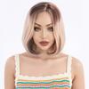 Women Mixed Blonde Brown Wigs with Dark Roots Short Hair Synthetic Wave Wig for Daily Cosplay Use Heat Resistant Fibre