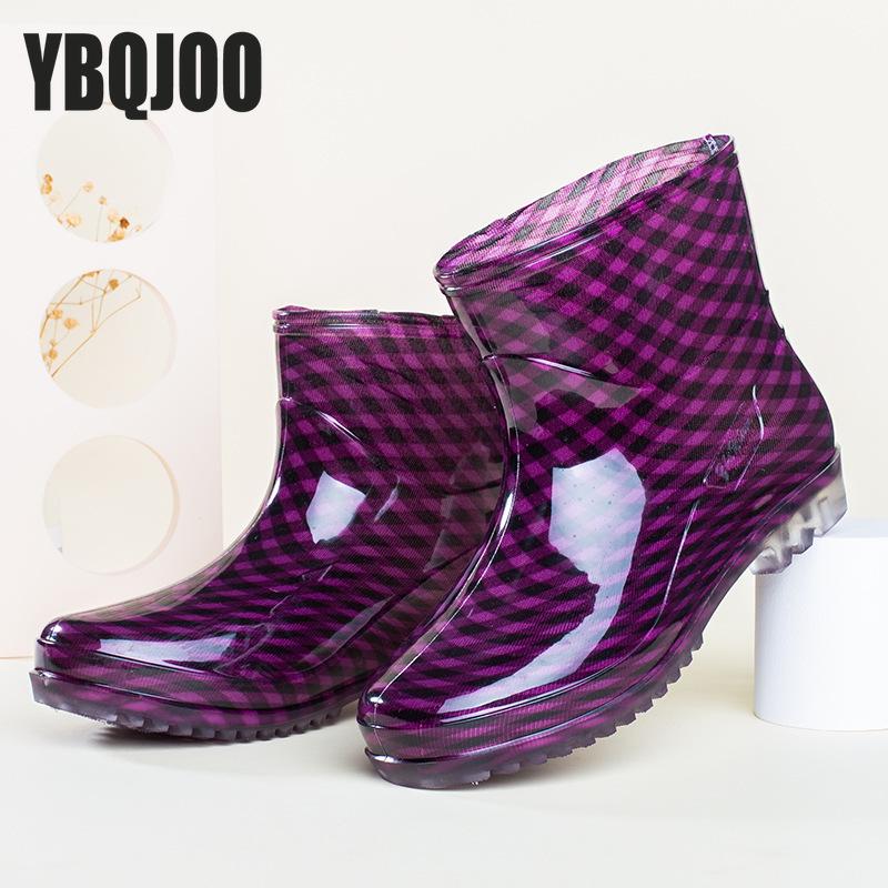 Women's Versatile Rain Shoes Black Ladies Dots Waterproof Kitchen Work Rubber Shoes Non-slip Short Tube Rain Boots Summer Shoes