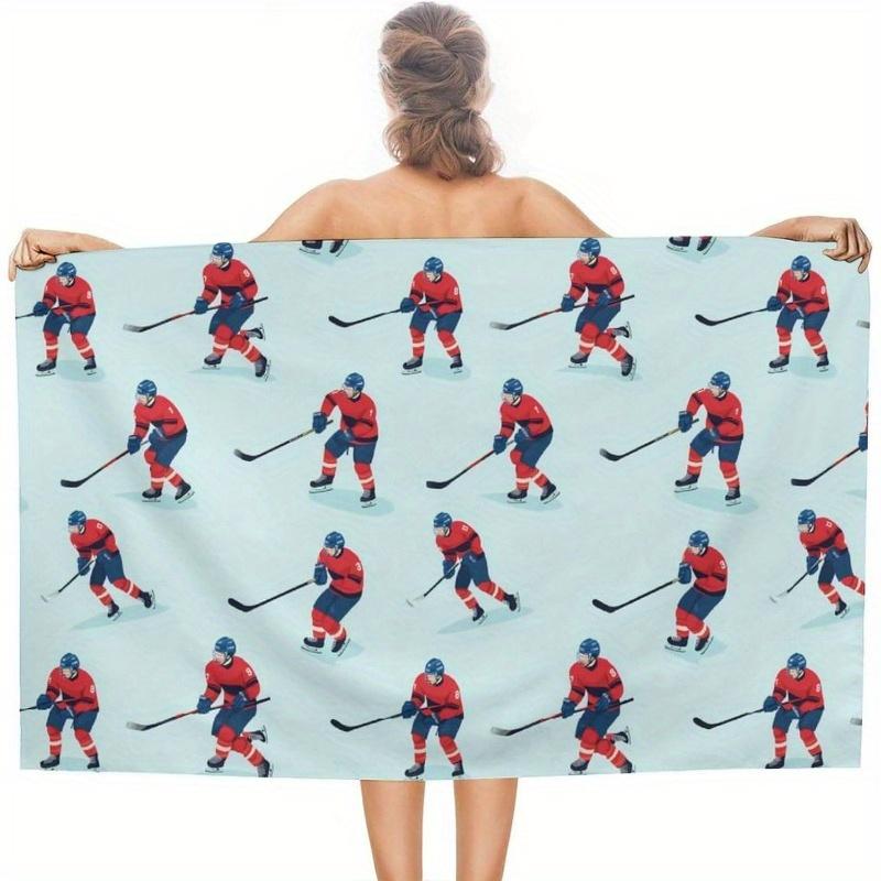 Hockey Beach Towel Ice Sports Print Player Design Quick Dry Soft Microfiber Bath Towel For Men Boys Sports Lovers Gift