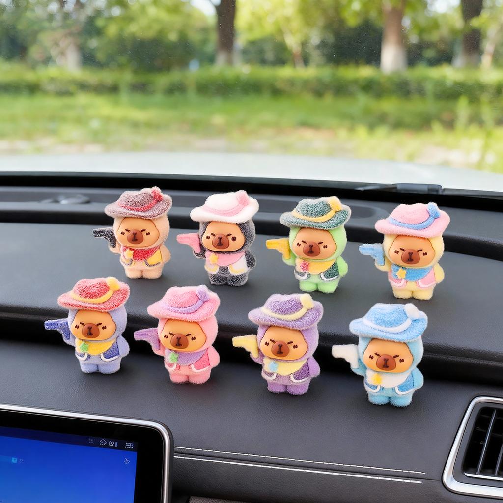 9Pcs/Set Anime Capybara Action Figurine Plaything Small Flocked Kapibare Figurines Desktop Home Deroc Collection Model Toys