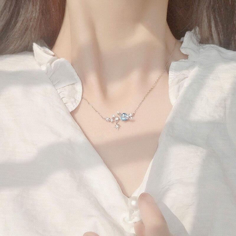 925 sterlingsølv planetstjerne sjarm halskjede kreativ elegant kragebenkjede festsmykker for kvinner jenter choker Dz603