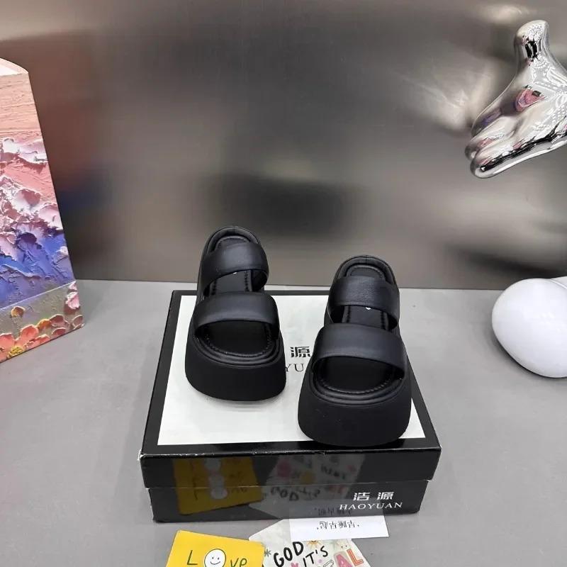 Fashion 2025 New Summer Women Slippers Flip-Flops Ladies Wedge Heels Shoes Woman High Platform Beach Slipper Outside Black Sandals 9CM